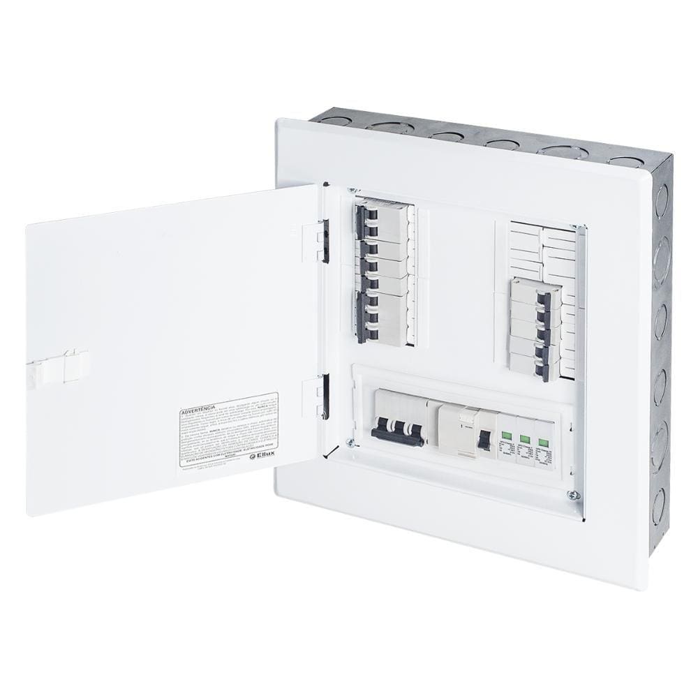 Quadro bifásico 16 disjuntores din 100a embutir+geral+10mod