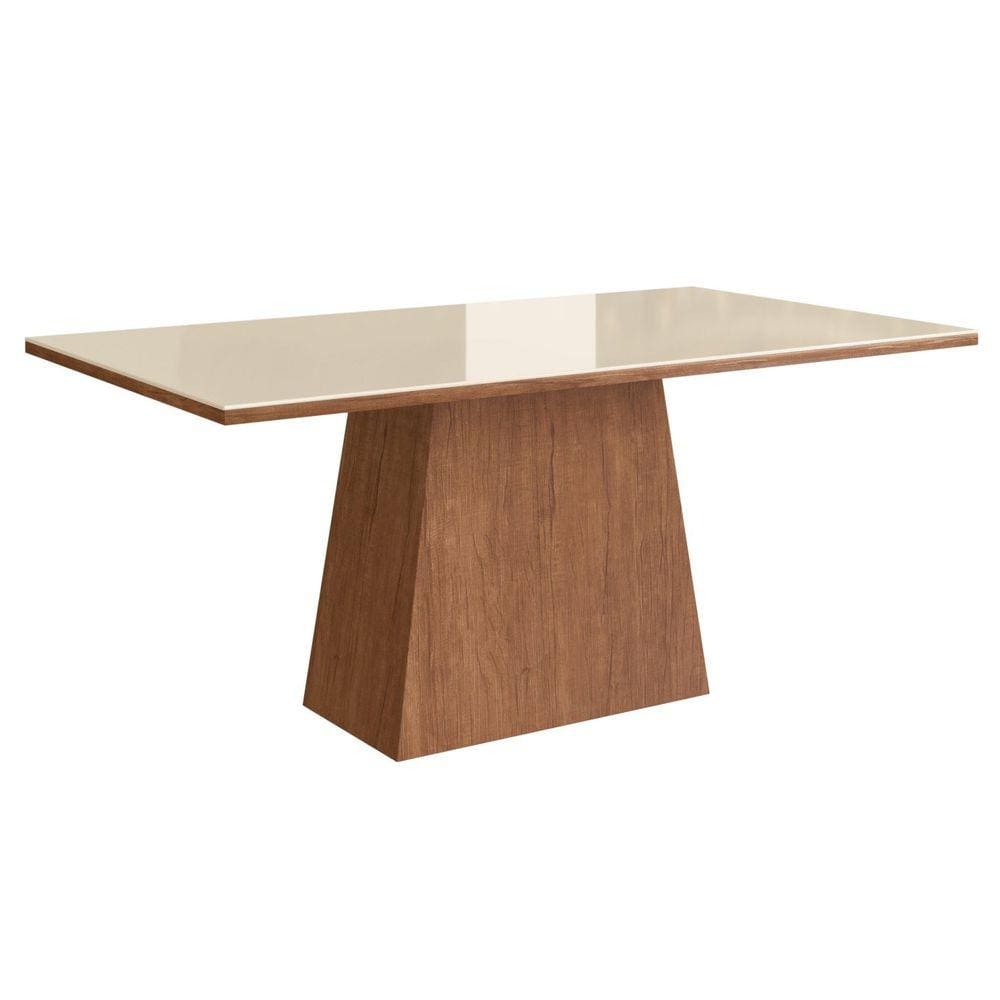 Mesa para Sala de Jantar 160x90cm com Vidro Lapidado Móveis Zamarchi Canela/Off White