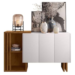 Balcão Jasmin 03 Portas Off White E Ypê - D`Rossi