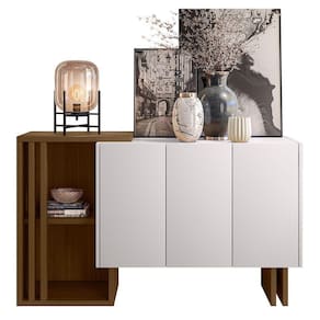 Balcão Jasmin 03 Portas Off White E Imbuia - D`Rossi