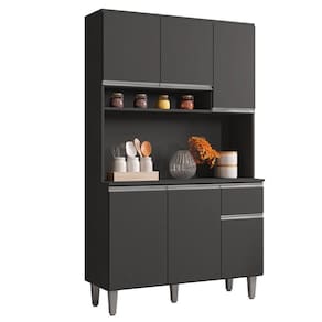 Cozinha Compacta 105Cm 6Pts 2 Nichos Márcia Cinza Escuro