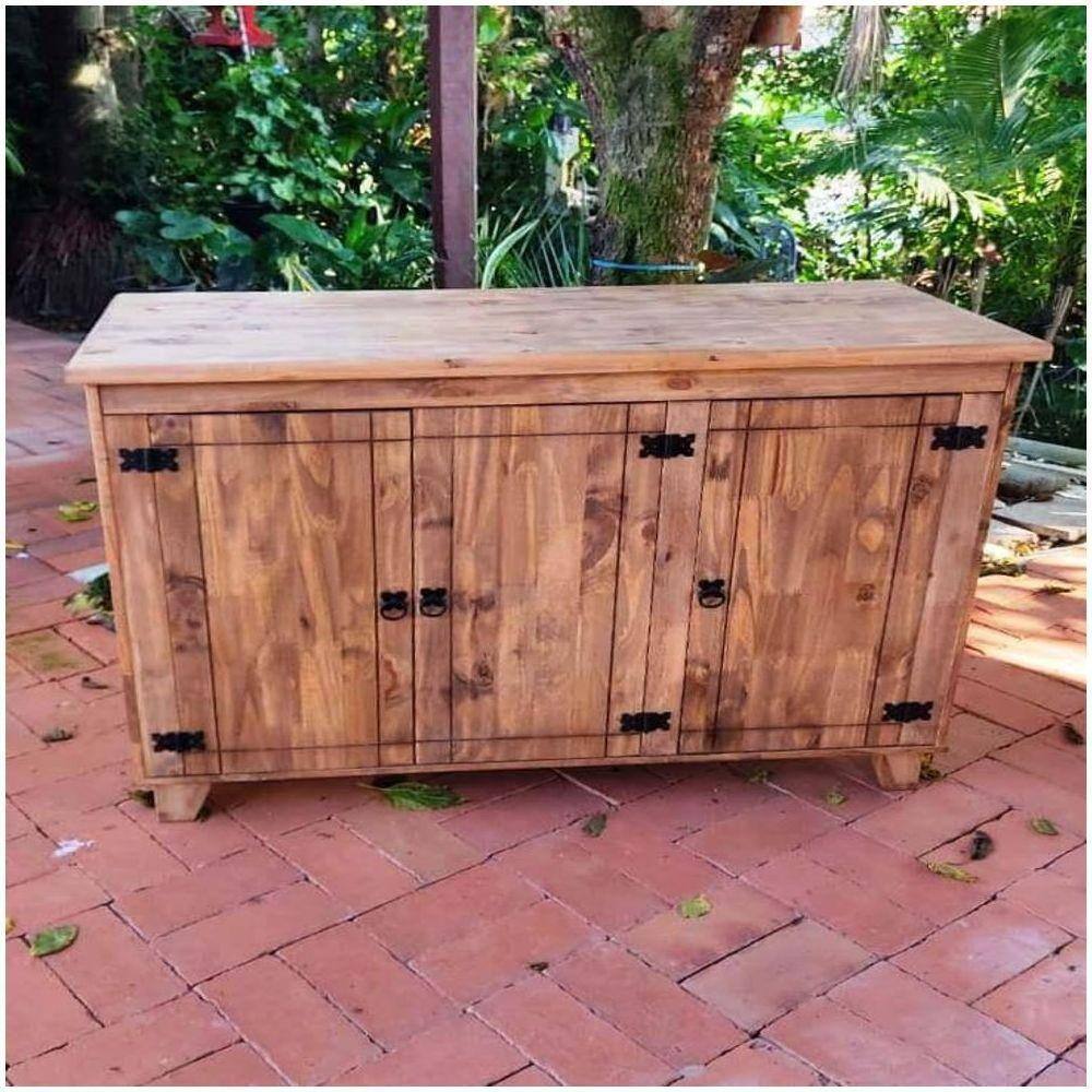 Balcão 3 Portas Tampo Madeira Maciça 87x1,23x52 Móveis Rio Negrinho
