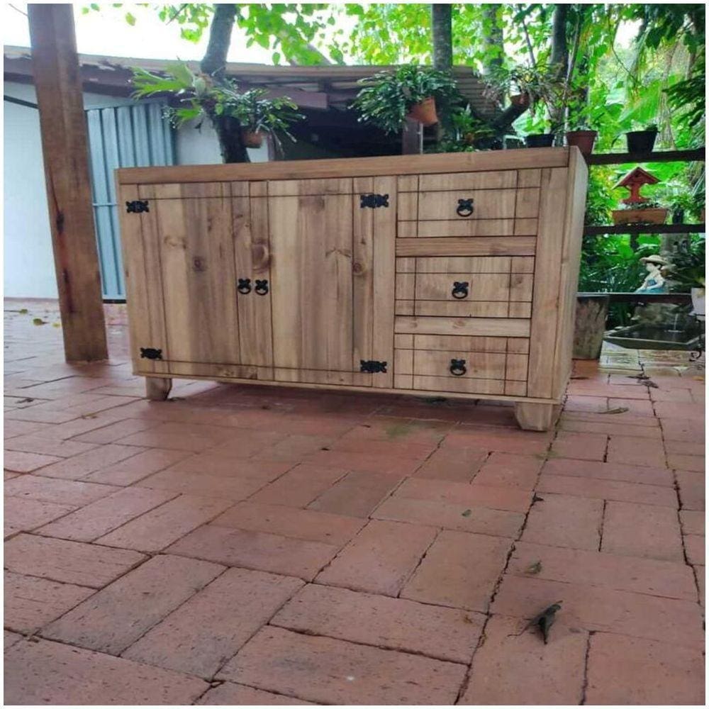 Balcão 87x1,20x50 2 Portas 3 Gavetas Tampo Madeira Maciça Móveis Rio Negrinho