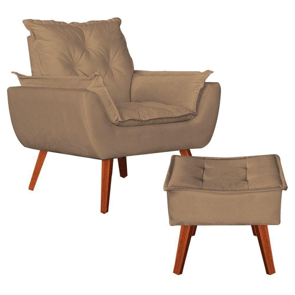 Poltrona + Puff Opala Suede Bege