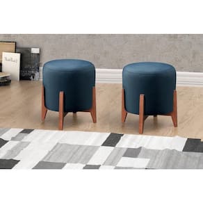 Kit Puff Banqueta Thor Luxo Veludo Azul Marinho