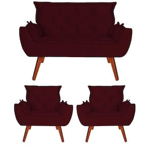 Namoradeira + 2 Poltronas Opala Suede Bordo
