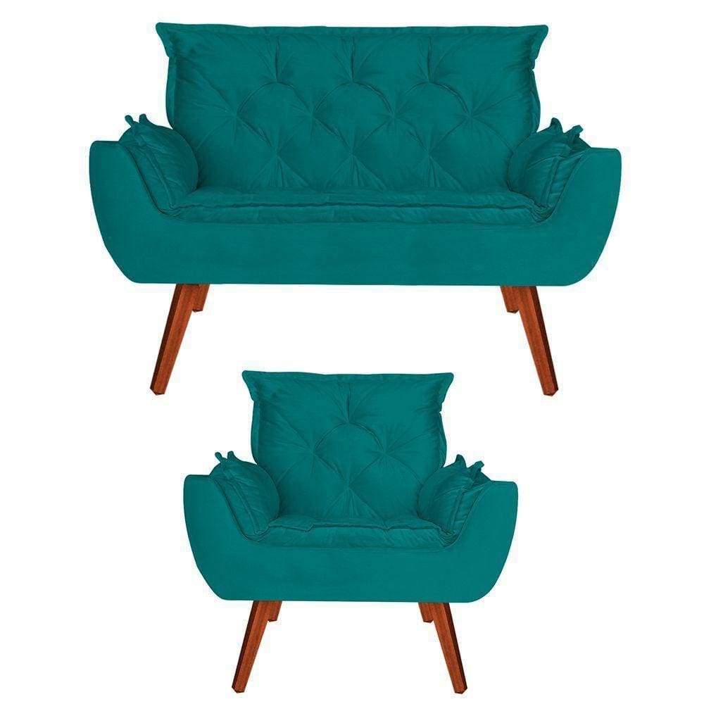 Namoradeira + Poltronas Opala Suede Azul