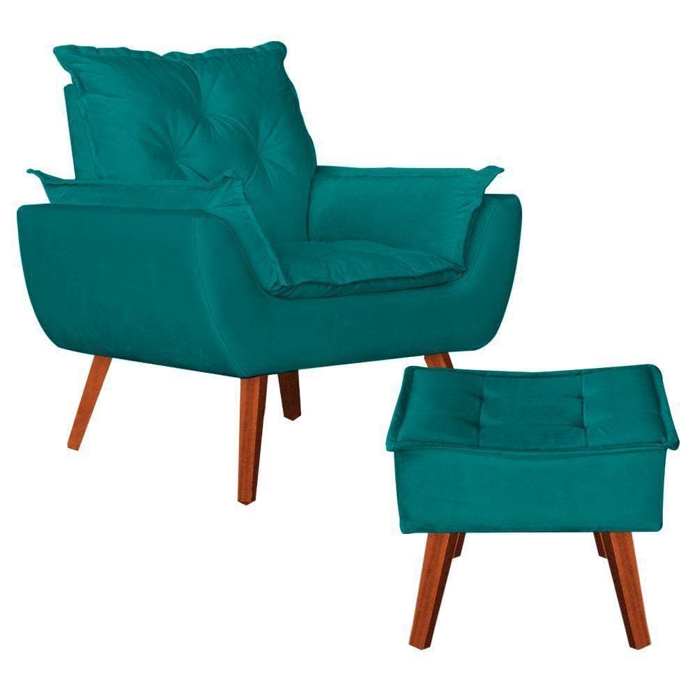 Poltrona + Puff Opala Suede Azul