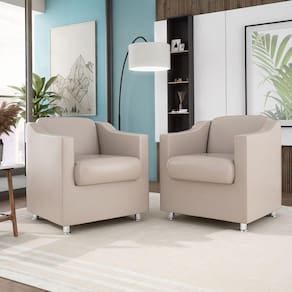 Kit 2 Poltronas Decorativas Recepção Sala Courino Bege