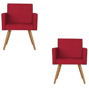 Kit 2 Poltronas Nina Sala De Estar Luxo Suede Vermelho