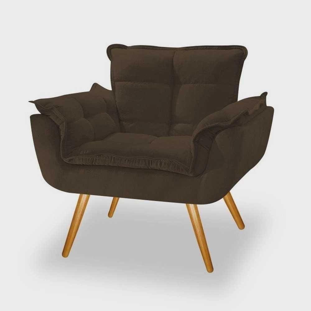 Poltrona Para Sala Opala Pés Palito Suede Marrom