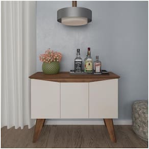 Bancada Buffet Pinho/ Off White 3 Portas Borda Invertida