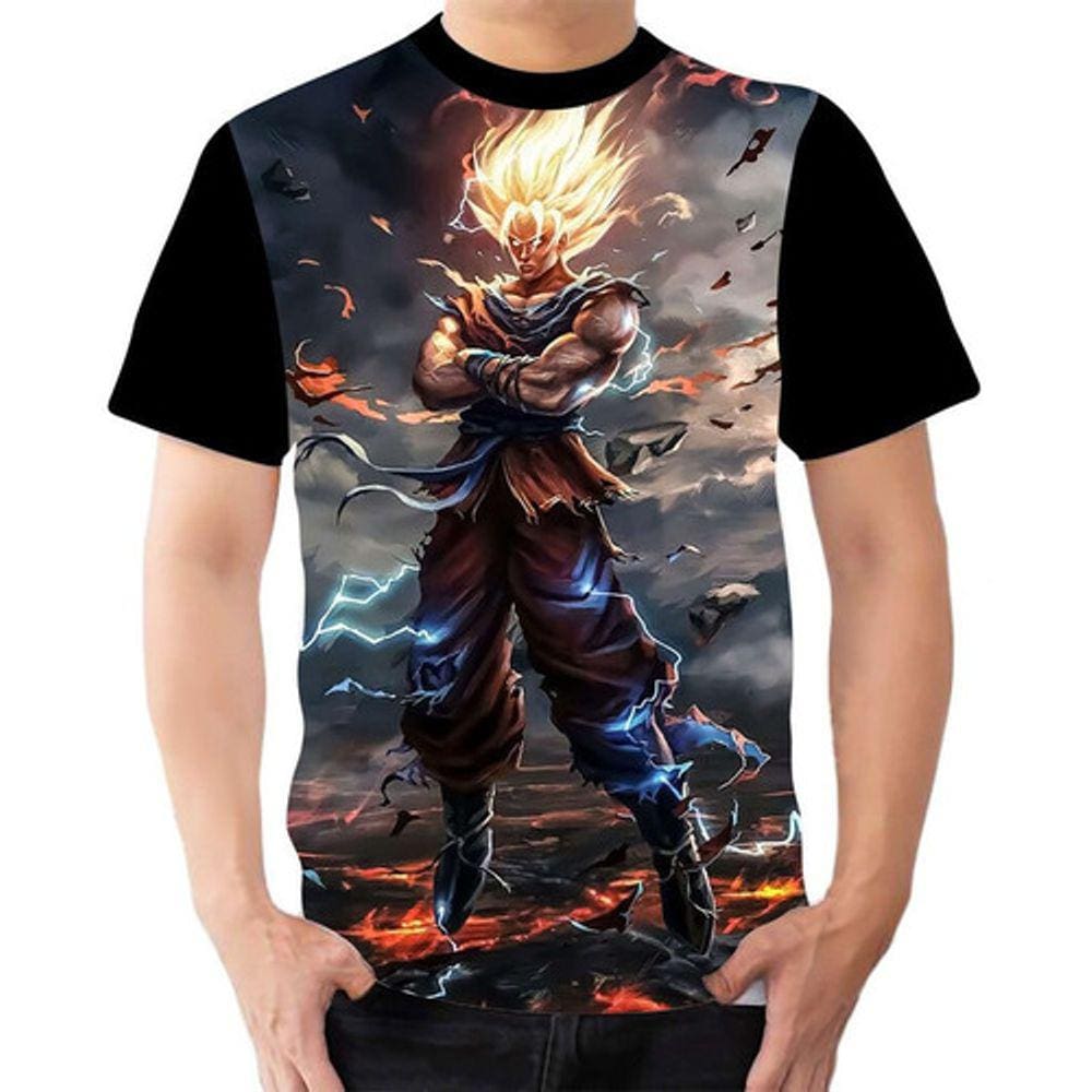 Camiseta dragon ball z goku desenho camisa infantil adulto vetor camisaria