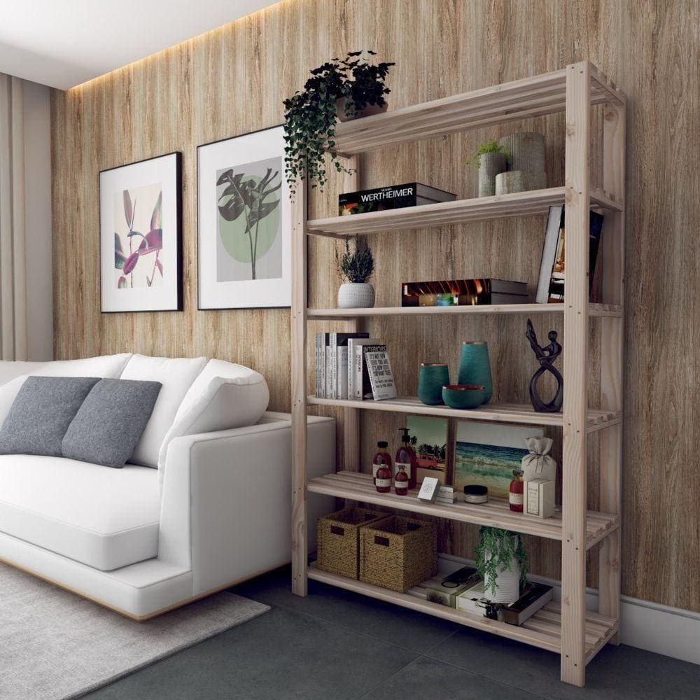 Expositor Estante Pinus 6 Prateleiras Madeira Com Nichos