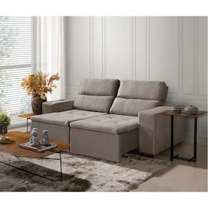 Sofá 3 Lugares 195cm Com Molas, Retrátil E Reclinável Bege