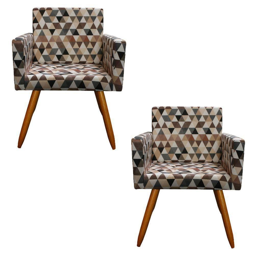 Kit 2 Poltronas Vitória Decorativa Estampa Triângulo Bege
