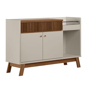 Balcão Buffet 133cm Bar Espelhado 2 Portas 1Gaveta off White