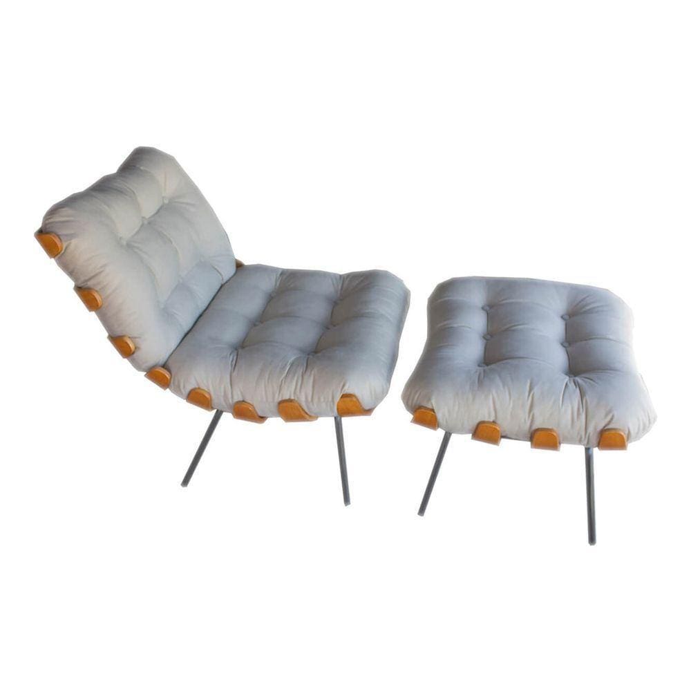Poltrona Costela Com Puff Para Sala De Estar Bege Lilies Móveis
