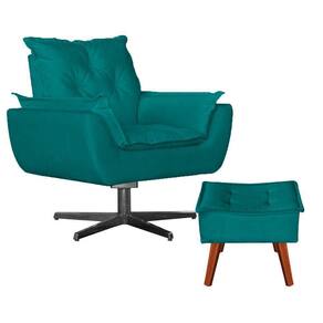 Poltrona Base De Balanço + Puff Amamentação Suede Azul