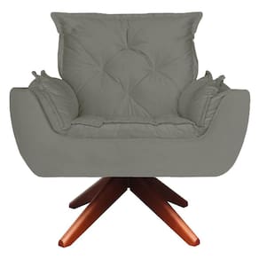 Poltrona Base Giratória De Madeira Amamentação Suede Creme