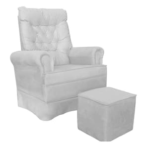 Kit Poltrona De Amamentação Com Puff Quadrado Suede Branco