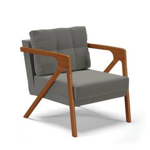 Poltrona Melissa Suede Grafite Base De Madeira Castanho