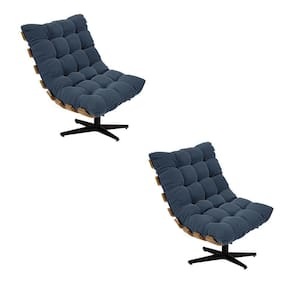 Kit 02 Poltronas Giratória Costela Suede Azul Marinho