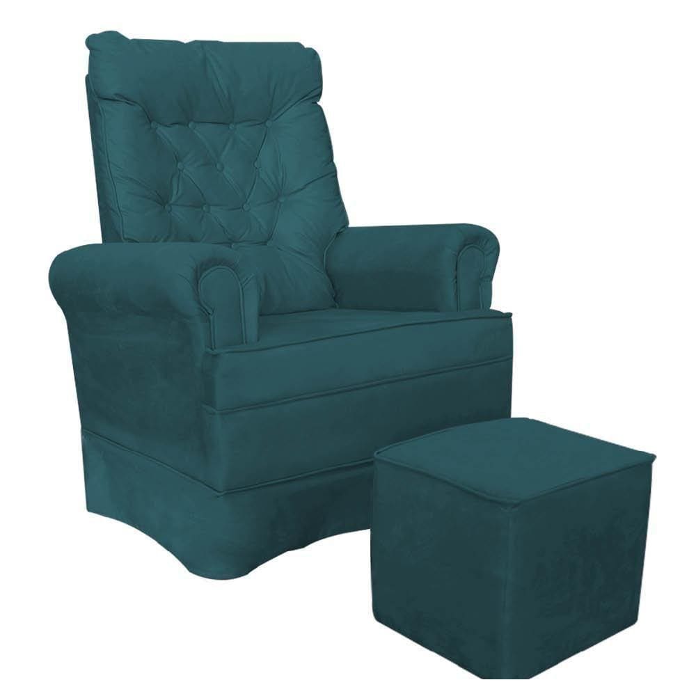 Kit Poltrona De Amamentação Com Puff Suede Azul Turquesa