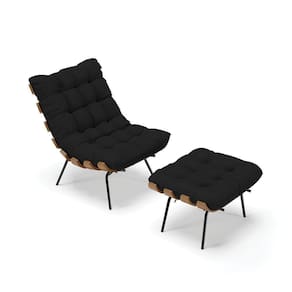 Kit 01 Poltrona E 01 Puff Costela Veludo Luxo A81 Preto