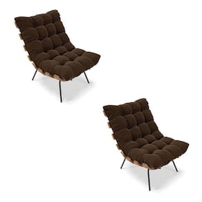 Kit 02 Poltronas Costela Suede Base Metálica Preto Marrom
