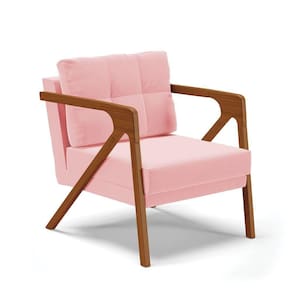 Poltrona Melissa Suede Base De Madeira Castanho Rosa Bebê