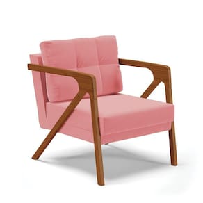 Poltrona Melissa Suede Rosê Base De Madeira Castanho