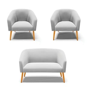 Kit 01 Namoradeira 02 Lugares E 02 Poltronas Suede Cinza