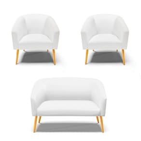 Kit 1 Namoradeira E 02 Poltronas Pés Palito Castanho Branco