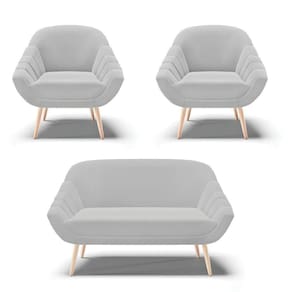 Kit 01 Namoradeira E 02 Poltronas Suede Natural Cinza