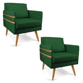 Kit 02 Poltronas Mari Suede Verde Pés Palito Castanho
