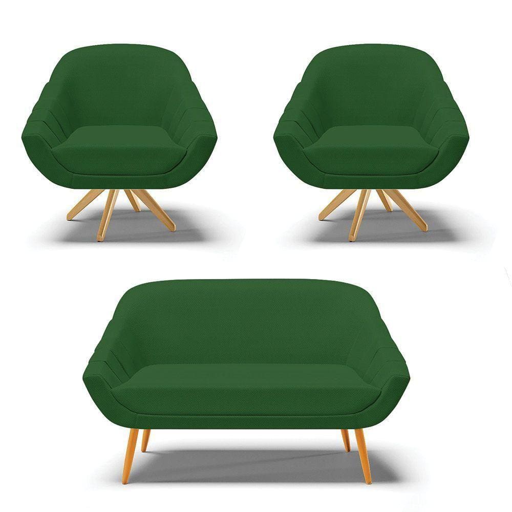 Kit 1 Namoradeira E 2 Poltronas Giratória Verde A136