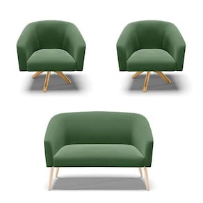 Kit 1 Namoradeira Pés Palito E 02 Poltronas SuedeVerde