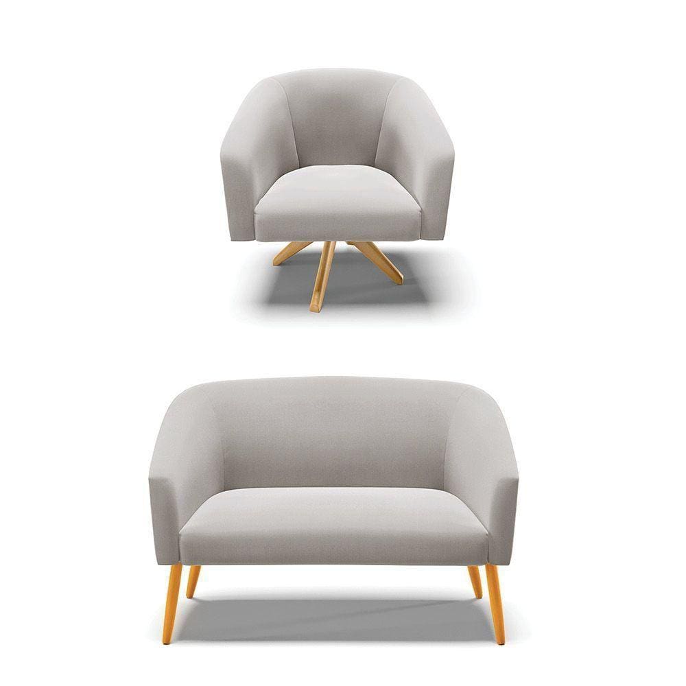 Kit 1 Namoradeira E 1 Poltrona Giratória Cinza Base Madeira