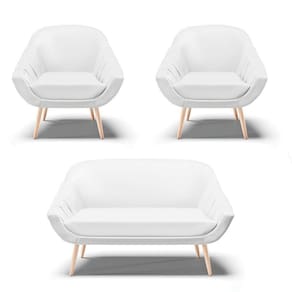 Kit 01 Namoradeira E 02 Poltronas Corino Branco Natural
