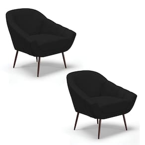 Kit 02 Poltronas Veludo Pés Palito Ferro A81 Preto