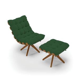 Kit 1 Poltrona 1 Puff Giratório Veludo Verde Base Madeira