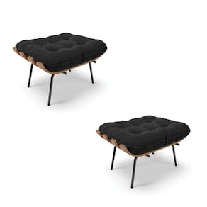 Kit 02 Puffs Costela Suede Base Metálica Preto D`Rossi Preto