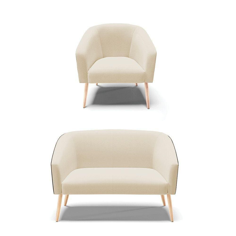 Kit 1 Namoradeira E 1 Poltrona Preto Com Linho Bege A19