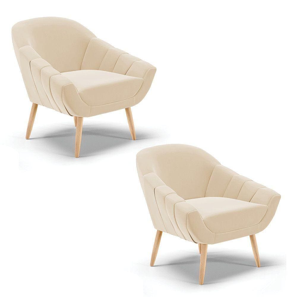 Kit 02 Poltronas Giovana Suede Natural Bege