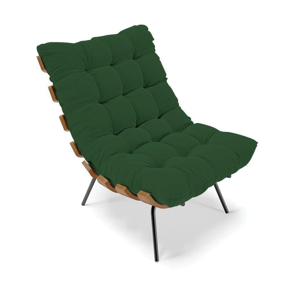 Poltrona Costela Veludo Verde Base Metálica Preto - D`Rossi