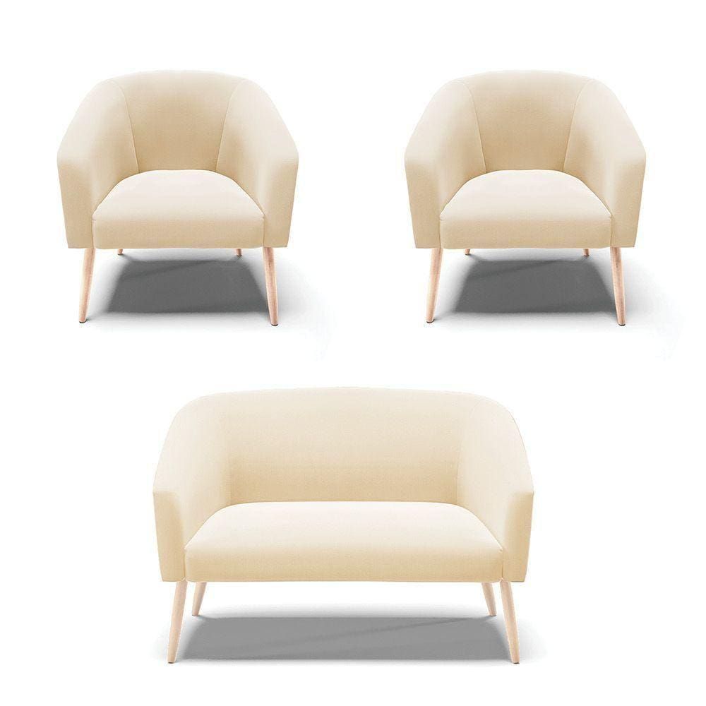 Kit 01 Namoradeira 02Lug E 02 Poltronas Stella Natural Bege
