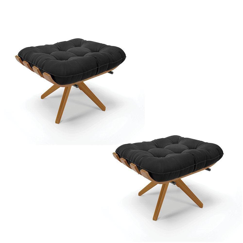 Kit 02 Puffs Giratório Suede Base Madeira - D`rossi Preto