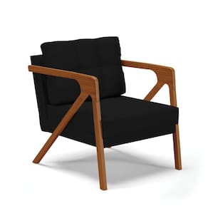 Poltrona Veludo Preto Luxo A81 Base De Madeira Castanho