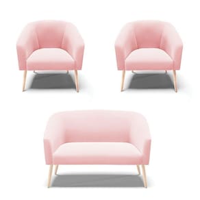 Kit Namoradeira E 2 Poltronas Rosa Bebê Pés Palito